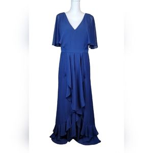 JJ's House A-line V-Neck Asymmetrical Chiffon Bridesmaid Dress Size 16